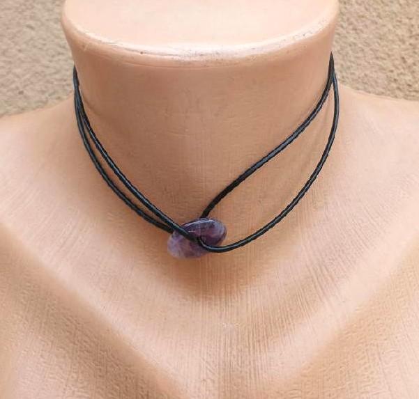 Minerální zdvojený náhrdelník choker ametyst donut (X2051)