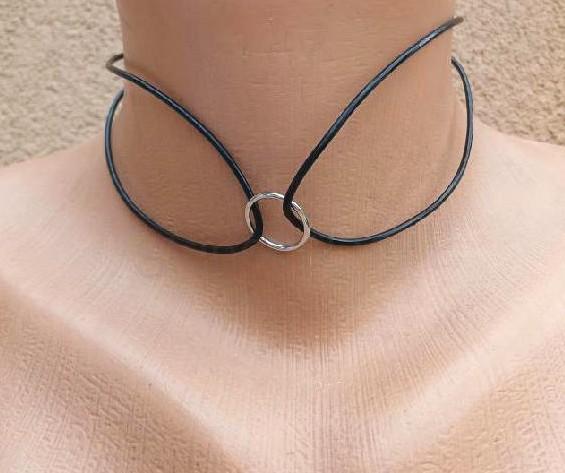 Náhrdelník choker s kroužkem | hovězí kůže (BD943)