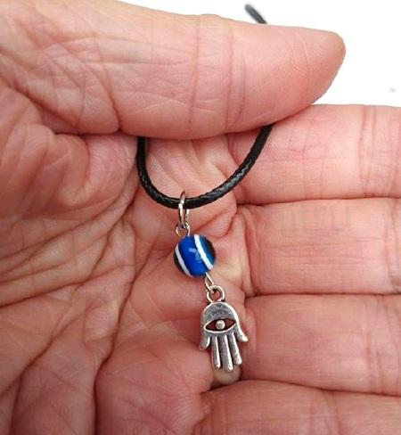 Náhrdelník přívěsek Ruka Fatimy, Hamsa - modré oko (BD945)