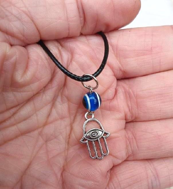 Náhrdelník přívěsek Ruka Fatimy, Hamsa - modré oko (BD946)