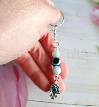  Přívěšek na klíče - minerální nefrit, oko a ruka (X2054)