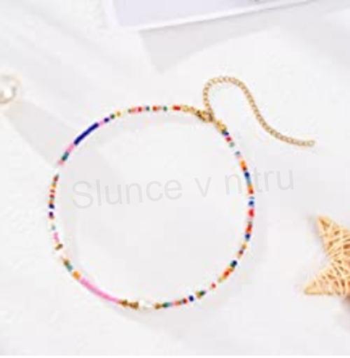 Pestrý perlový choker náhrdelník, řetízek s perlou (BD950)