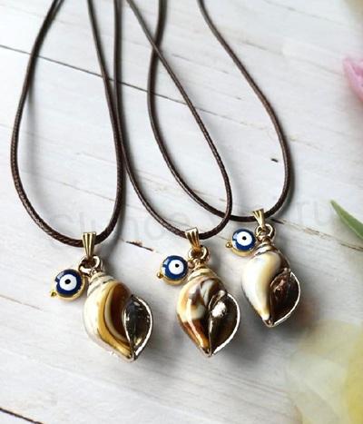 Náhrdelník pokovený přívěsek mušle, oko (BD956)