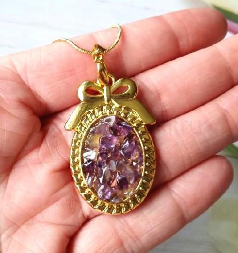 Minerální náhrdelník ametyst – pozlacený řetízek 18 karátů (X2092)