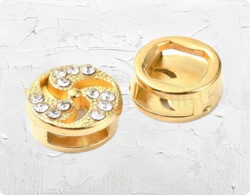 Nerezový korálek pozlaceno 18K - ventilátor s kamínky 10,5 x 5 mm (AA363)