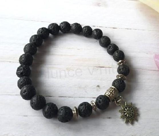 Minerální náramek láva, ozdoba slunce (X2101)