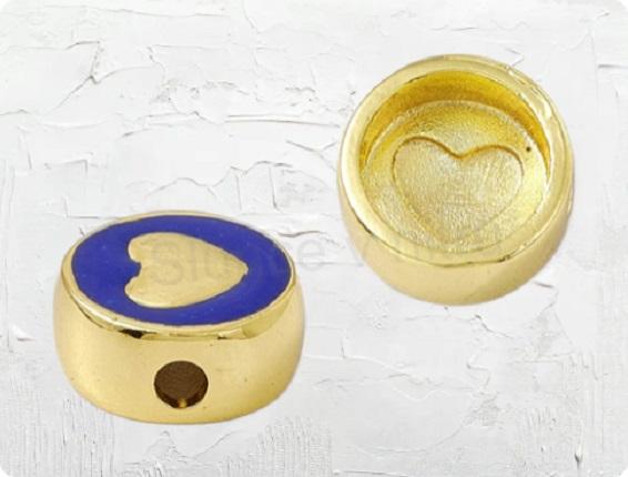Smaltované mosazné korálky srdce pozlacené 18K 11 x 4,5 mm modré (AA370)