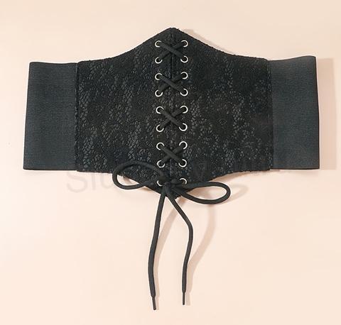 Gotický šněrovací kožený korzet s krajkou černý, délka složený 64 cm (K628)