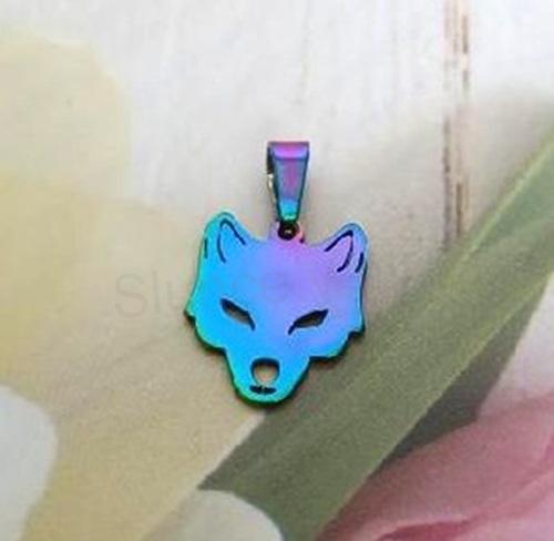 Nerezový přívěsek vlk, iontové pokovování - 15 x 13 mm (AA388)