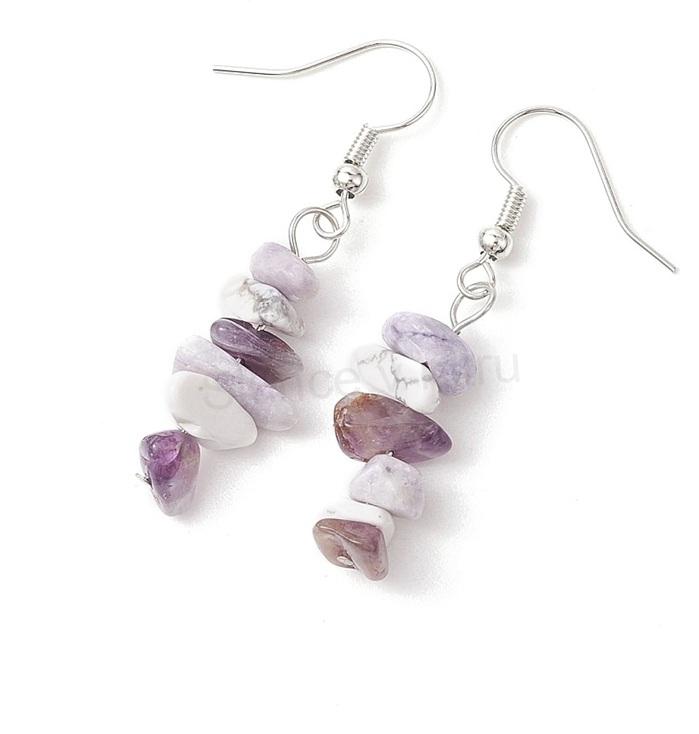 Minerální náušnice howlit, ametyst, fialový tyrkys (X2121)