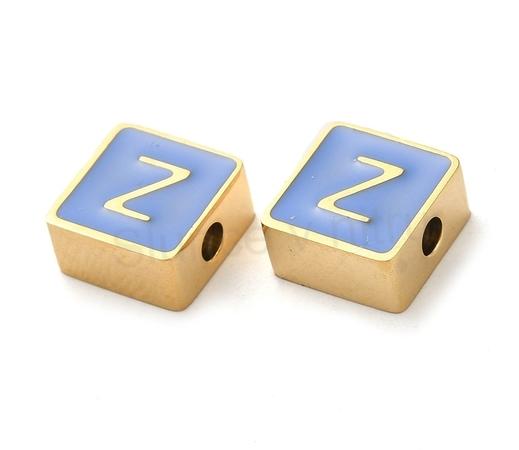 Smaltované korálky z nerezové Ocely - Písmeno Z s pozlacením 14K 8 x 8 x 4 mm (AA398)