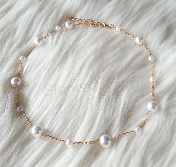 Náhrdelník, choker s imitací ABS perel z nerezové oceli (BD989)