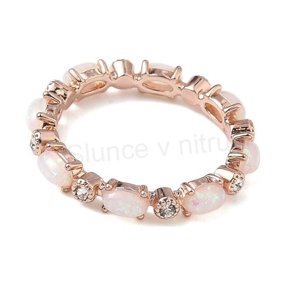 Prsten ozdobený kubickým zirkoniem a opálovým nálezem oválky velikost 19,1 mm (BP553)