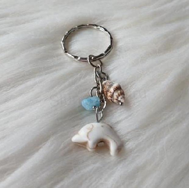 Přívěsek na klíče delfín, tyrkys, shell, akvamarín (X2138)
