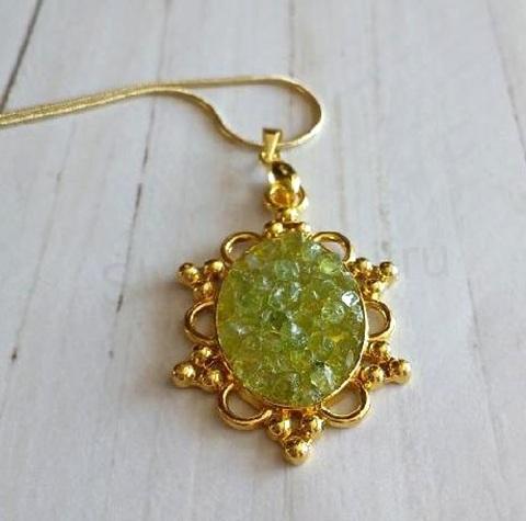 Olivínový náhrdelník na pozlaceném 18k řetízku (X2146)