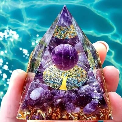 Orgonitová pyramida - Ametystové pokušení a strom života 5,5 x 5,2 cm (PP210)