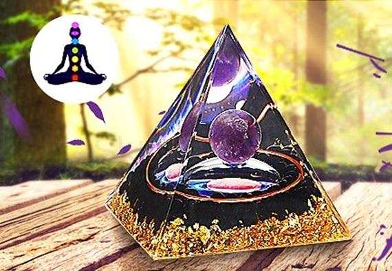 Orgonitová pyramida - kosmický vesmír, ametyst, obsidián 6,2 x 5,9 cm (PP213)