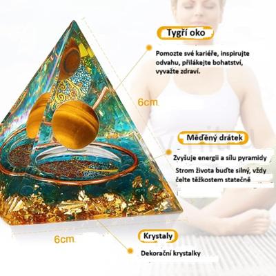 Orgonitová pyramida - tygří tajemství, strom života, tygří oko 6,2 x 5,9 cm (PP215)