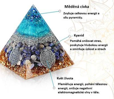Orgonitová pyramida - květ života, kyanitový kámen 6,2 x 5,9 cm (PP216)