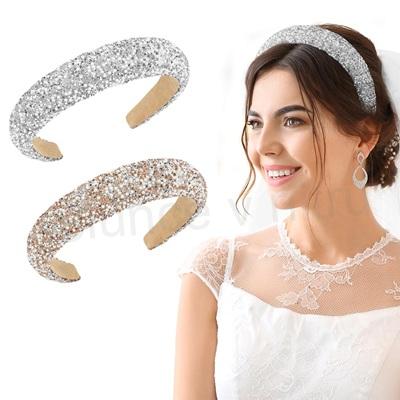 Dámská ozdobná široká čelenka do vlasů zlatá (H720)