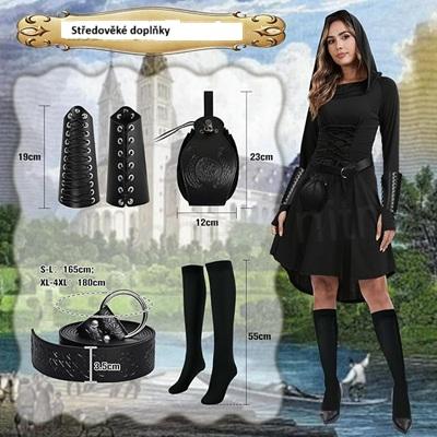 Dámské gotické středověké oblečení šaty s doplňky velikost 3XL (K671)