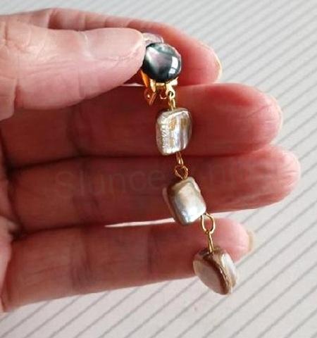 Minerální dlouhé náušnice sladkovodní mušle klipsny (X2173)