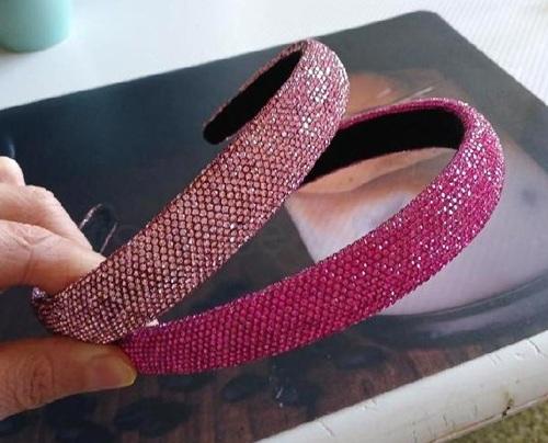 Dámská čelenka s kamínky růžová (H738)