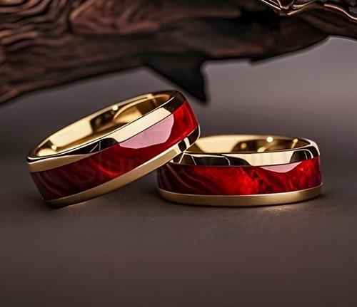 Nerezový prsten s červeným designem (BP578)