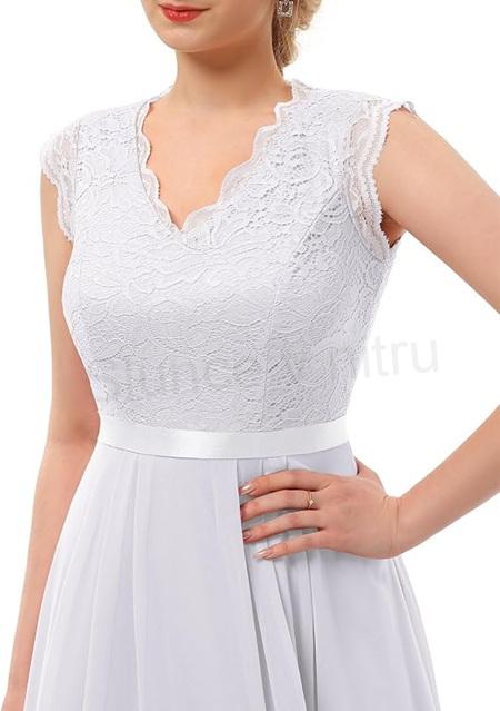 Bílé krajkové společenské šaty Dressystar – A‑line, krátké rukávy, velikost L (K685)