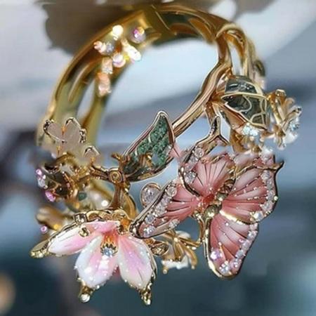 Prsten s motýlkem a květinou – více velikostí (BP581)