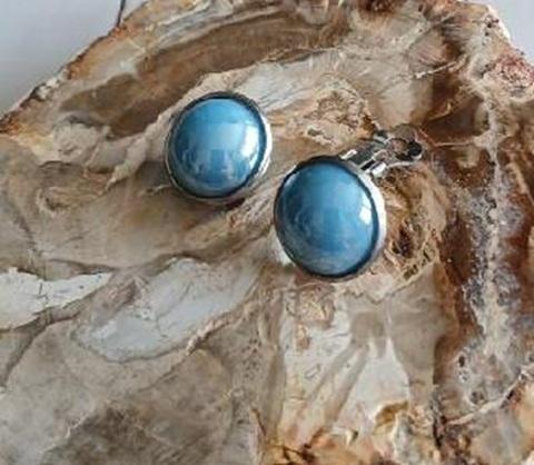 Náušnice klipsny imitace perly – modrá, nerez ocel (BB951)