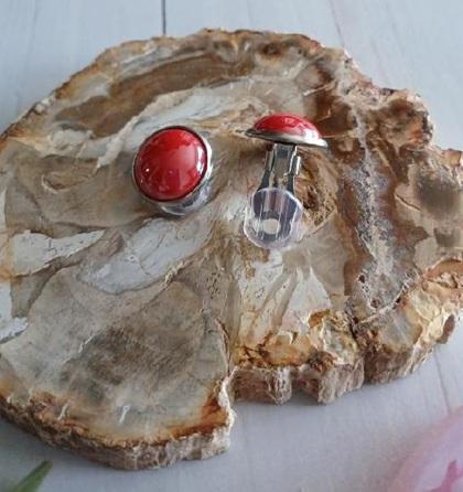 Náušnice klipsny imitace perly – červená, nerez ocel (BB957)