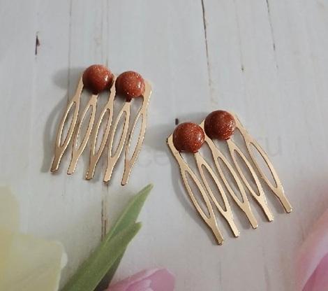 Minerální hřeben do vlasů s avanturínem – zlatý (H755)