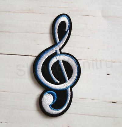 Nažehlovací nášivka – houslový klíč 10 × 4 cm (C868)
