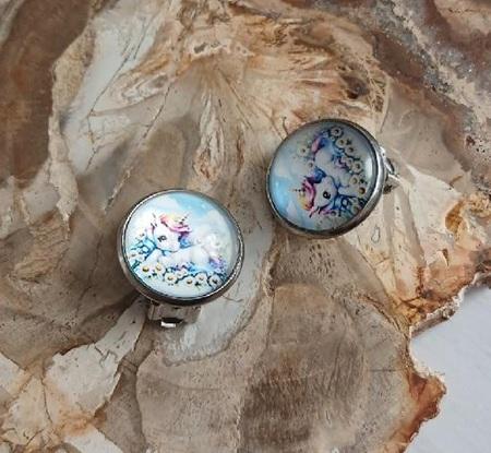 Náušnice klipsy jednorožec, kabošon 14 mm – nerez (BB981)