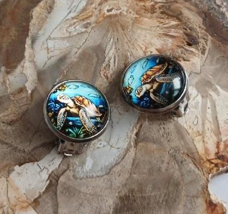 Náušnice klipsy želva, kabošon 14 mm – nerez (BB983)