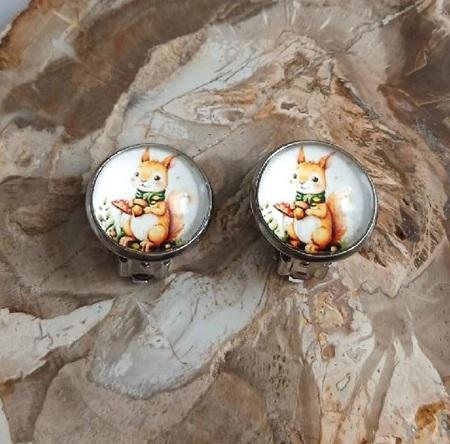 Náušnice klipsy veverka, kabošon 14 mm – nerez (BB984)