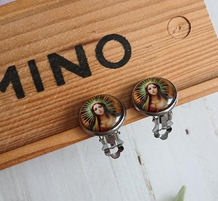 Náušnice klipsy Panna Maria Guadalupská, kabošon 14 mm – nerez (BB985)