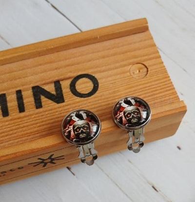 Náušnice klipsy steampunk, kabošon 14 mm – nerez (BB990)