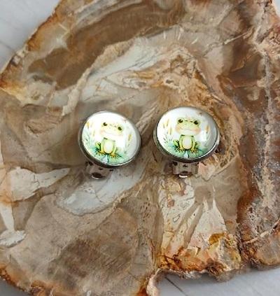 Náušnice klipsy žába, kabošon 14 mm – nerez (BB992)