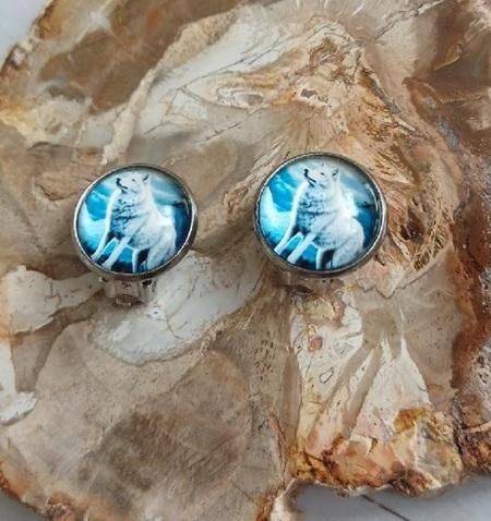 Náušnice klipsy vlk, kabošon 14 mm – nerez (BB996)