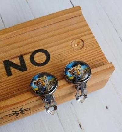 Náušnice klipsy tygr, kabošon 14 mm – nerez (BB1003)