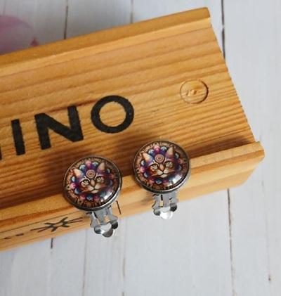 Náušnice klipsy kočka, kabošon 14 mm – nerez (BB1004)