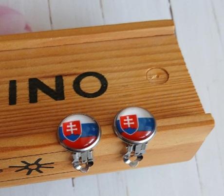 Náušnice klipsy slovenská vlajka, kabošon 14 mm – nerez (BB1008)