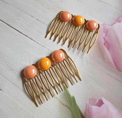 Hřebínek, hřeben do vlasů, broskvové a oranžové pokovené perly 14 mm (H782)