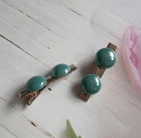 Spona, pineta se zoubky do vlasů, tyrkysová pokovená perla (H788)