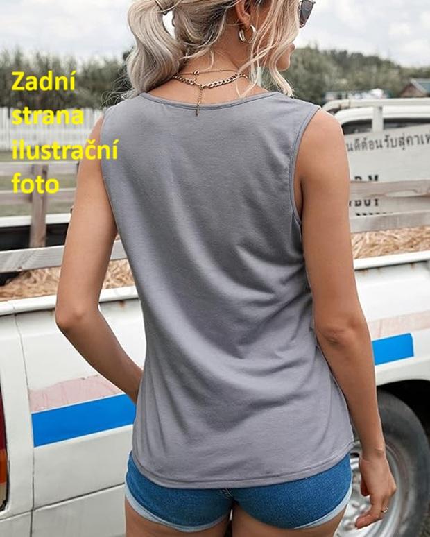 Dámské tričko bez rukávů, modré, výstřih do V, 2XL (K697)