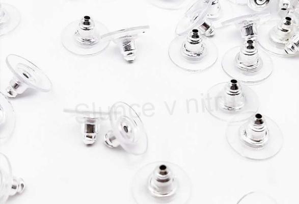 Náušnicová zarážka nerezové se silikonovým kolečkem 11 x 6 mm stříbrné | 1 Pár (AA118)
