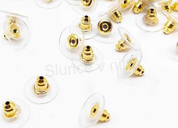 Náušnicová zarážka nerezové se silikonovým kolečkem 11 x 6 mm zlaté | 1 Pár (AA119)