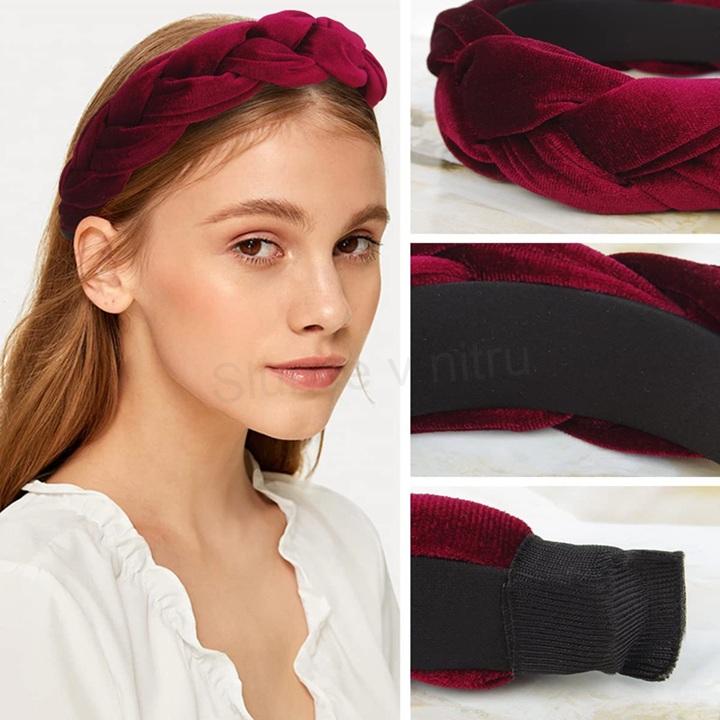Sametová pletená čelenka Burgundy (H822)